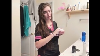 Sexy Brunette Taking A Bath, Haircare And Hairplay