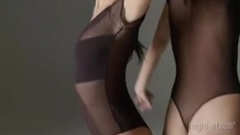 Two Sexy Twin Sisters Dancing And Performing Nude Gymnastic Exercises Toget