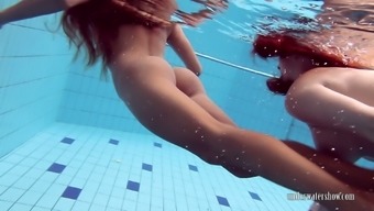 Two Sexy Teens Swimming In The Pool Like Sexy Mermaids