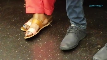 Candid Ebony Feet Blue Toes
