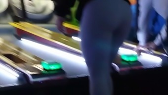 Candid Tight Ass In Tight Grey Leggings. 