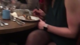 Pretty Legs In Stockings At Restaurant 