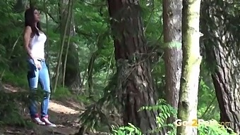 Hot Brunette Squats Down For A Woodland Piss