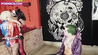Threesome Teen Harley Quinn Cosplay Fucking Hardcore On A Rough Orgy With Real Joker With Big Cock Lesbian Teens With Big Tits