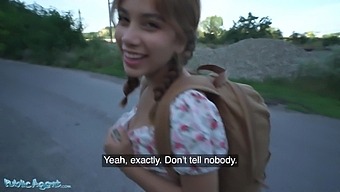 Girl With Pigtails Sucks Dick In Public And Fucks For Couple Thousands