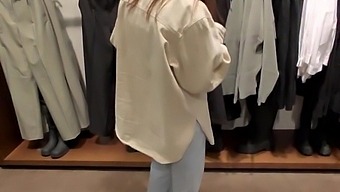 A Lustful Female Presents A Blowjob In The Fitting Room For Some New Apparel.