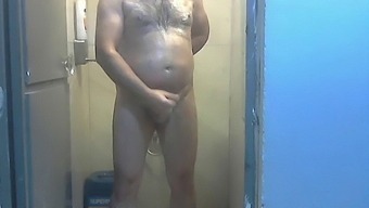 Middle Aged Turkish Man Masturbates In Office Shower And Cum On The Spot.